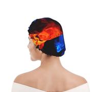 Shower Cap For Women UK & Men Reusable Waterproof with Elastic Band Printed Red And Blue Flame