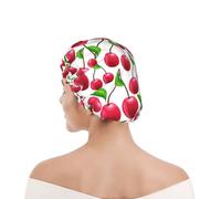 Shower Cap For Women UK & Men Reusable Waterproof with Elastic Band Printed Red Cherries Printed