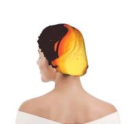 Shower Cap For Women UK & Men Reusable Waterproof with Elastic Band Printed Red Falling Fireball Flame Pattern