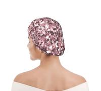 Shower Cap For Women UK & Men Reusable Waterproof with Elastic Band Printed Rose Gold Sequins On Pink Abstract