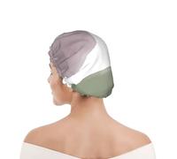 Shower Cap For Women UK & Men Reusable Waterproof with Elastic Band Printed Rose Grape & Sage Modern Watercolor Circles