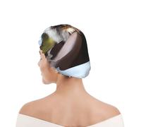 Shower Cap For Women UK & Men Reusable Waterproof with Elastic Band Printed Rough Collie Bokeh Railway Dogs Pets Rough