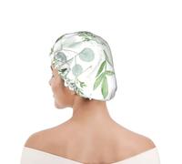 Shower Cap For Women UK & Men Reusable Waterproof with Elastic Band Printed Sage Green Leaves