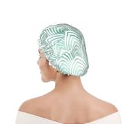 Shower Cap For Women UK & Men Reusable Waterproof with Elastic Band Printed Scales Aqua Mint White Geometry Marble