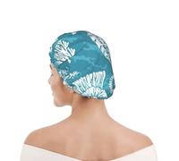 Shower Cap For Women UK & Men Reusable Waterproof with Elastic Band Printed Sea Shells Seahorse Coral