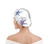 Shower Cap For Women UK & Men Reusable Waterproof with Elastic Band Printed Seahorse Coral Starfish Sea Summer