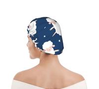 Shower Cap For Women UK & Men Reusable Waterproof with Elastic Band Printed Sheep On A Starry Sky