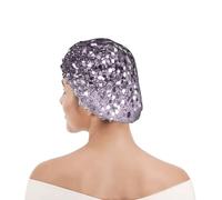 Shower Cap For Women UK & Men Reusable Waterproof with Elastic Band Printed Sparkling Lavender Lady Glitter Shiny Decor Art