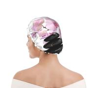 Shower Cap For Women UK & Men Reusable Waterproof with Elastic Band Printed Stones And Pink Orchid