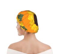 Shower Cap For Women UK & Men Reusable Waterproof with Elastic Band Printed Sunflower Seamless Pattern