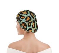 Shower Cap For Women UK & Men Reusable Waterproof with Elastic Band Printed Teal Leopard Chic Animal Print