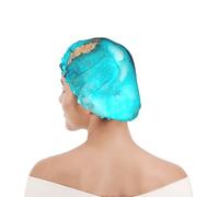 Shower Cap For Women UK & Men Reusable Waterproof with Elastic Band Printed Trendy Abstract Teal Gold Swirls