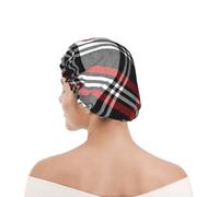 Shower Cap For Women UK & Men Reusable Waterproof with Elastic Band Printed Valentines Plaid Hearts