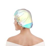 Shower Cap For Women UK & Men Reusable Waterproof with Elastic Band Printed Very Beautiful Rainbow Texture Hologram Foil