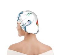 Shower Cap For Women UK & Men Reusable Waterproof with Elastic Band Printed Watercolor Cute Hippo Watermelon