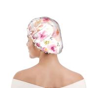 Shower Cap For Women UK & Men Reusable Waterproof with Elastic Band Printed Watercolor Pink And Purple Floral