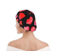 Shower Cap For Women UK & Men Reusable Waterproof with Elastic Band Printed Watercolor Red Hearts Pattern