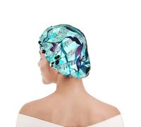 Shower Cap For Women UK & Men Reusable Waterproof with Elastic Band Printed Watercolour Music Branches Leaves