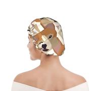 Shower Cap For Women UK & Men Reusable Waterproof with Elastic Band Printed Welsh Corgi Head Pattern