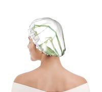 Shower Cap For Women UK & Men Reusable Waterproof with Elastic Band Printed White Snowdrop Flower Botanical Watercolor Painting