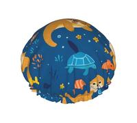 Shower Cap For Women Underwater Trio Bank Beaver & Sea Turtle Bath Caps