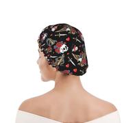 Shower Cap For Women Vintage Rock Snake Knife Wild Bird Roses Skull Bath