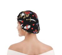 Shower Cap For Women Vintage Rock Snake Knife Wild Bird Roses Skull Hair