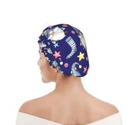 Shower Cap For Women Watercolor Cute Gnomes Dark Blue Bath Cap for Spa