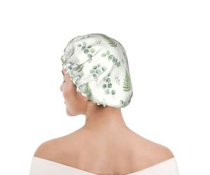 Shower Cap For Women Watercolor Sage Green Leaves Bath Hair Cap for Long