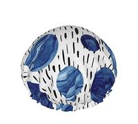 Shower Cap,Hand Drawn Watercolor Deep Blue Circles Double Waterproof Bathing Cap,Elastic Reusable Shower Cap,Bath Caps Nightcap