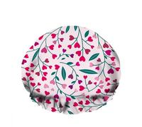 Shower Cap Happy Valentine's Day Red Heart Flower Green Leaf Waterproof Shower Cap Adult Hair Cap for All Hair