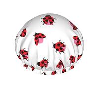 Shower Cap Ladybug Reusable Bath Shower Caps For Women Long Hair Double Layer Waterproof Bathing Shower Hat Hair Protector For Girls Women 1 Pack