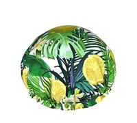 Shower Cap, Lemon And Tropical Plants Reusable Bath Shower Caps For Women Long Hair, Double Layer Waterproof Bathing Shower Hat Hair Protector For Kids Girls Women, 1 Pack