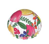 Shower Cap,Lemon Red Reusable Bath Shower Caps For Women Long Hair,Double Layer Waterproof Bathing Shower Hat Hair Protector For Kids Girls Women,1 Pack