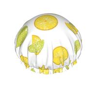 Shower Cap, Lemon Reusable Bath Shower Caps For Women Long Hair, Double Layer Waterproof Bathing Shower Hat Hair Protector For Kids Girls Women, 1 Pack