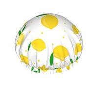 Shower Cap,Lemon Reusable Bath Shower Caps For Women Long Hair,Double Layer Waterproof Bathing Shower Hat Hair Protector For Kids Girls Women,1 Pack