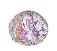 Shower Cap,Line Drawing Of Tropical Flowers In Soft Colors Double Waterproof Bathing Cap,Elastic Reusable Shower Cap,Bath Caps Nightcap