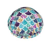 Shower Cap Mermaid Scales Reusable Bath Shower Caps For Women Long Hair, Double Layer Waterproof Bathing Shower Hat Hair Protector For Kids Girls Women, 1 Pack