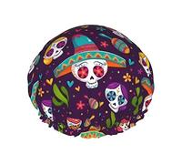 Shower Cap Mexican Sugar Skull Reusable Bath Shower Caps For Women Long Hair,Double Layer Waterproof Bathing Shower Hat Hair Protector For Kids Girls Women,1 Pack