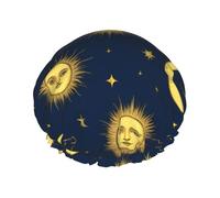 Shower Cap Microfiber for Sun Moon Boho Astrology Bath Cap Shower Bonnet Designed For Women And Girls Waterproof Caps Reusable Double Layer Bath Accessories Hair Cover
