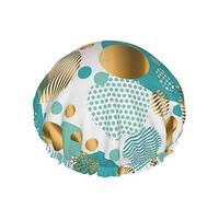 Shower Cap,Modern Light Gold Circles Xmas Background Double Waterproof Bathing Cap,Elastic Reusable Shower Cap,Bath Caps Nightcap