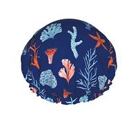 Shower Cap Ocean Animal Landscape Coral Reusable Bath Shower Caps For Women Long Hair, Double Layer Waterproof Bathing Shower Hat Hair Protector For Kids Girls Women, 1 Pack