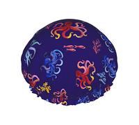 Shower Cap Octopus Reusable Bath Shower Caps For Women Long Hair,Double Layer Waterproof Bathing Shower Hat Hair Protector For Kids Girls Women,1 Pack