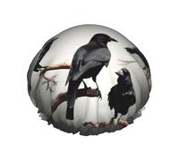 Shower Cap Oversize Waterproof Shower Cap Black Raven with Birds on a Branch for Women Men Reusable Lightweight Soft
