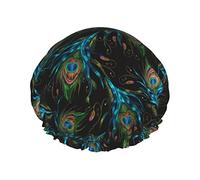 Shower Cap Peacock Reusable Bath Shower Caps For Women Long Hair,Double Layer Waterproof Bathing Shower Hat Hair Protector For Kids Girls Women,1 Pack