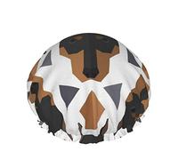 Shower Cap,Polygonal Pattern Doberman Head Double Waterproof Bathing Cap,Elastic Reusable Shower Cap,Bath Caps Nightcap
