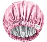 Shower Cap, Real Silk Shower Cap for Women,Luxury,Reusable-Double Layer,Waterproof,Washable & Adjustable Size,Satin Lined Shower Caps,for All Hair Styles (Pink)