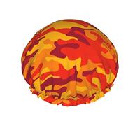 Shower Cap Red Crab Blue Stripes Reusable Bath Shower Caps for Women Long Hair, Double Layer Waterproof Bathing Shower Hat Hair Protector for Kids Girls Men
