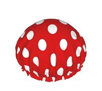 Shower Cap Red White Polka Dot Reusable Bath Cap Elastic Bathing Shower Hat Soft Waterproof For Hair Caps Of All Hair Lengths