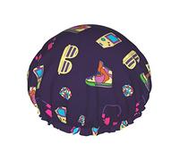 Shower Cap Retro 80s 90s Vintage Reusable Bath Shower Caps For Women Long Hair Double Layer Waterproof Bathing Shower Hat Hair Protector For Girls Women 1 Pack